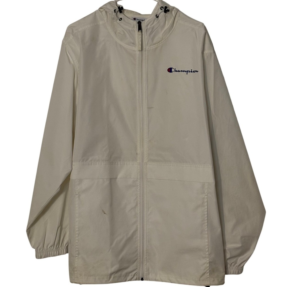 Champion Mens White Full Zip Hooded Windbreaker Jacket V1015 Large